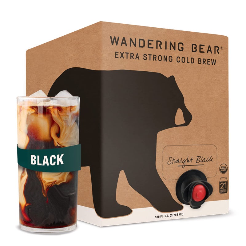 Wandering Bear Straight Black Organic Cold Brew Coffee On Tap, Iced Coffee Drink - Extra Strong, Bold, Smooth, No Sugar Added, Shelf-Stable, Ready to Drink, 100% Organic - 128 fl oz (1 gallon) - Image 1